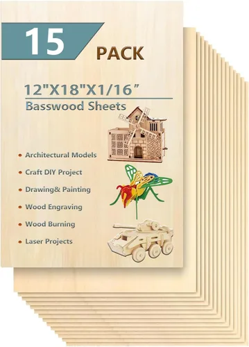 Miniatura 8 de Paquete de 18 hojas de madera de tilo seleccionadas para manualidades, hojas de madera contrachapada de 0.059 in de grosor de 5 x 7 x 1/16 pulgadas