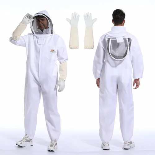 Traje de abeja para hombres y mujeres, a prueba de picaduras, traje de apicultura de polialgodón, disfraz de apicultor y con guante y capucha