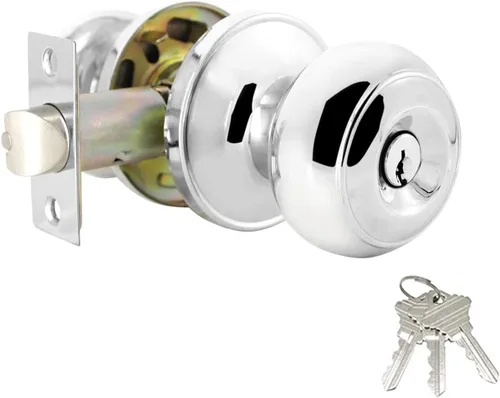 Miniatura 8 de Probrico Perillas de puerta exterior con cerradura con cerradura de bola plana para puerta de entrada en color negro, llave interior, herrajes
