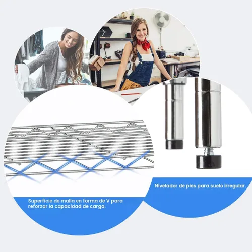 Miniatura 6 de Estantería de alambre resistente, altura ajustable, certificación NSF, utilidad, acero rodante, grado comercial, para cocina, baño, oficina