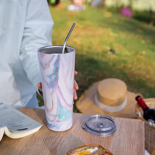 Miniatura 6 de THILY Vaso de café de acero inoxidable de 26 onzas, taza de viaje con triple aislamiento con tapa a prueba de salpicaduras, para bebidas heladas