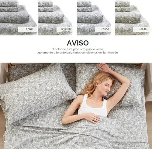 Miniatura 9 de Comfort Spaces Sábanas 100% algodón tamaño King, transpirables, naturalmente frescas, sábanas de algodón suave con bolsillo elástico de 14 pulgadas