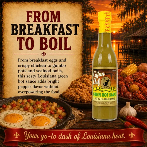 Miniatura 7 de Cajun Chef Green Louisiana - Salsa picante de 12 onzas (paquete de 3) – Salsa de pimienta de cayena verde suave hecha con pimientos de Luisiana