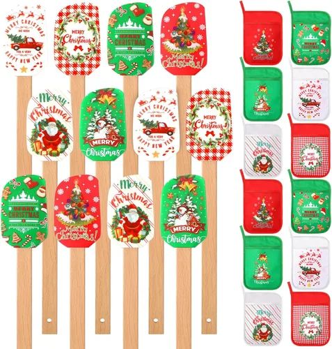 Miniatura 11 de Zhehao Juego de 12 espátulas de silicona para Navidad, resistentes al calor, con bolsillo para hornear, regalos para regalos de Navidad, suministros