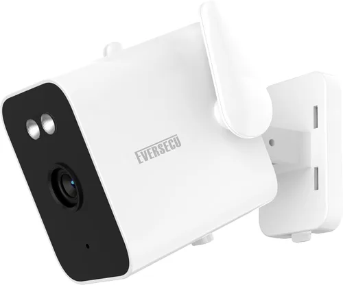 EVERSECU Cámara bala WiFi con cable de 2K para exteriores, baterías de 5000 mA para corte de energía, detección humana, compatible con Alexa,