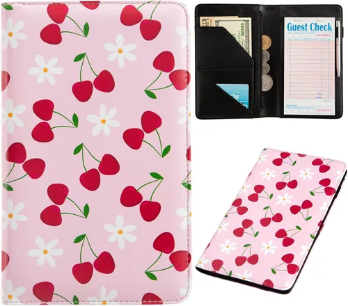 Libreta rosa para mesera, libro para camarera, lindos libros para meseros con bolsillo con cierre, organizador de libros para meseras, talonario de