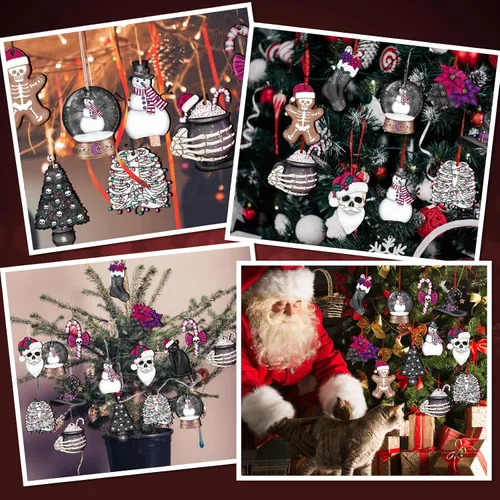 Miniatura 6 de Maitys 36 adornos de Navidad de terror espeluznantes, decoraciones de árbol de Papá Noel, pan de jengibre, muñeco de nieve, recortes de madera