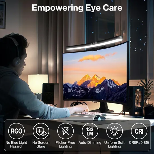 Miniatura 5 de Barra de luz para monitor, lámpara curvada para monitor de computadora para cuidado de los ojos, barra de luz LED regulable, 3 luces de modo