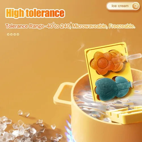 Miniatura 4 de Rolin Roly Moldes amarillos de silicona para paletas de hielo con 5 varillas, molde para hacer helados con tapa, moldes reutilizables para tarta