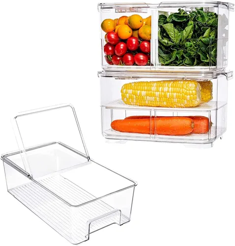 SANNO Organizador de refrigerador de verduras Contenedores de alimentos con tapas Produce Saver Contenedor de almacenamiento de alimentos