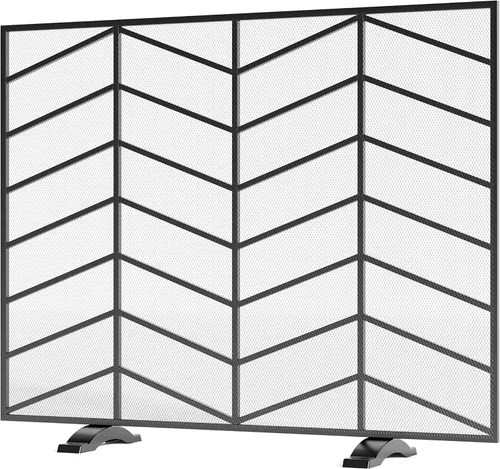 Miniatura 9 de Fire Beauty Panel único de chimenea de hierro forjado con malla de zigzag, protector contra chispas de fuego para sala de estar, decoración