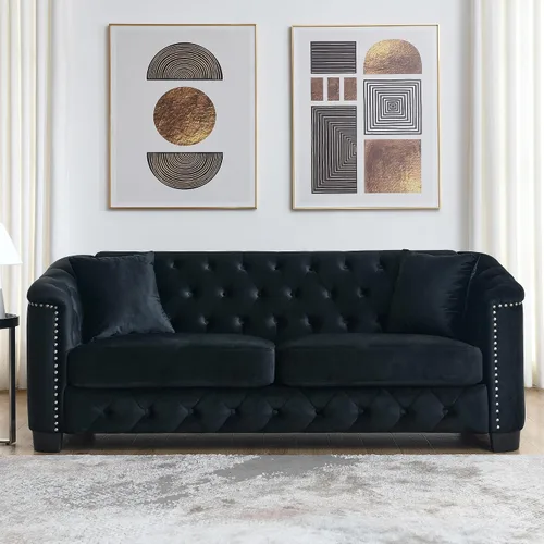 Miniatura 11 de mikibama Juego de sofá de terciopelo Chesterfield de lujo de 2 piezas para sala de estar, muebles de decoración moderna, sofá seccional, sofá de 3
