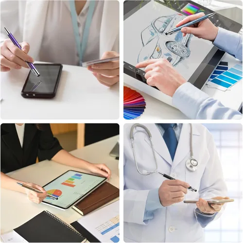 Miniatura 6 de Bolígrafos personalizados con lápiz capacitivo, bolígrafos metálicos personalizados con nombre impreso con tinta negra, grabado con logotipo