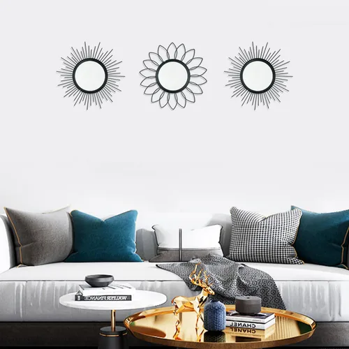 Miniatura 5 de Paquete de 3 espejos metálicos para pared, con diseño de rayos de sol, para decoración del hogar, arte decorativo para colgar en la pared para sala