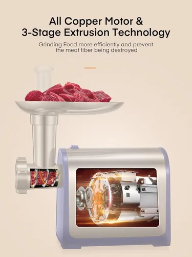 Miniatura 3 de Picadora de carne eléctrica, embutidora de salchichas con 3 tubos para salchichas, 2 cuchillas, 3 placas, 3200W máx, picadora de carne de alta Azul