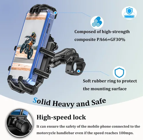 Miniatura 3 de LOKTENWO Soporte de teléfono para motocicleta con amortiguador de vibraciones y bloqueo seguro, [Tamaño ajustable]
