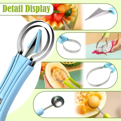 Miniatura 4 de Suuker Juego de cuchara de bola de melón, juego profesional de 4 en 1 de cuchillos de herramientas de tallado de frutas de acero inoxidable