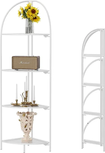 Miniatura 18 de Crofy Estante esquinero plegable de 3 niveles, soporte de esquina de metal para plantas con marco negro y estantes negros, estante de exhibición