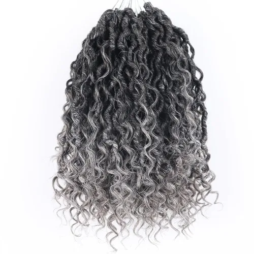Miniatura 9 de Cabello de Crochet de 8 Pulgadas para Mujeres Negras, 7 Paquetes de Cabello de Crochet Goddess Locs con Puntas Rizadas, Locs Falsos Cortos con Bucle