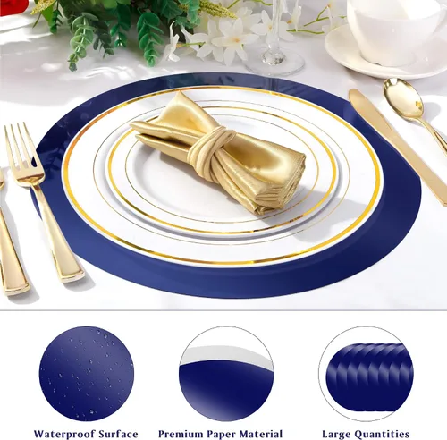 Miniatura 4 de KesaPlan 100 manteles individuales redondos azules, manteles individuales desechables de papel de 13 pulgadas para mesa de comedor, tapete de carga