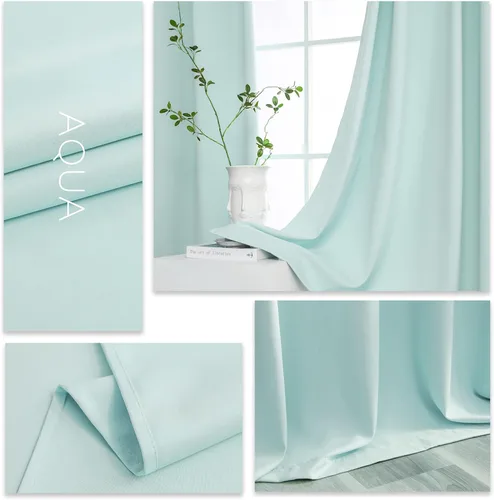 Miniatura 3 de YGO Cortinas Aqua de 54 pulgadas de largo para habitación de niños, cortinas opacas con aislamiento térmico para ventana pequeña y corta