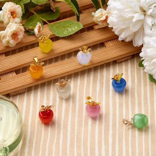 Miniatura 4 de 10 dijes de piedra preciosa de manzana, cristal de cuarzo curativo, colgantes de piedra natural, hebilla de oro verde para joyería, collares