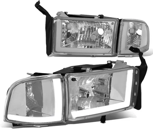 Miniatura 13 de Auto Dynasty Conjunto de Faros LED DRL Compatible con Dodge Ram 1500 2500 3500 de 1994-2002, 4 Piezas Faros Halógenos de Repuesto con Doble Luz