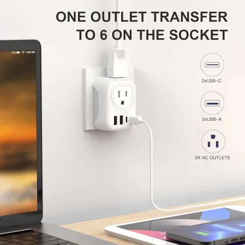 Miniatura 2 de VYLEE - Adaptador de enchufe de viaje europeo, paquete de 2, adaptador de viaje internacional con 2 salidas y 4 puertos USB (2 USB C), cargador