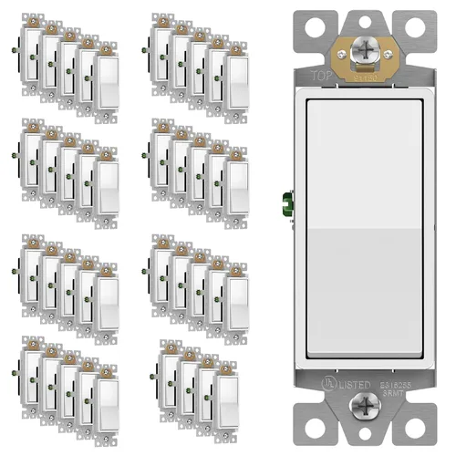 ENERLITES Decorator Paddle Rocker Interruptor de luz, acabado brillante, un solo polo, 3 cables, tornillo de tierra, grado residencial, 15 A, 120