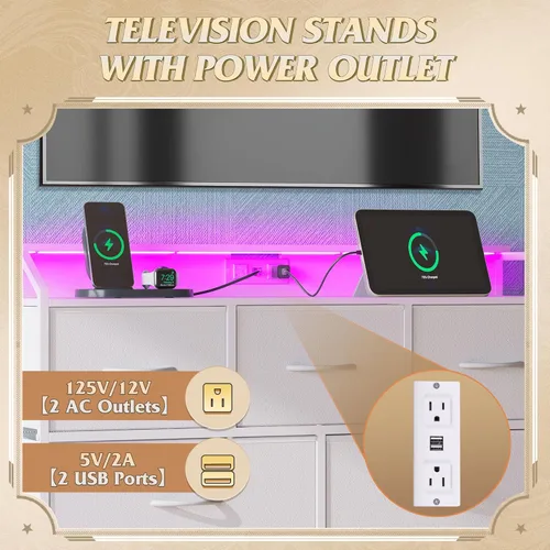 Miniatura 7 de WLIVE Cómoda LED para dormitorio, Cómoda Blanca Soporte de TV para Dormitorio con Luces LED y Toma de Corriente, Cómoda Ancha de Cajones para Blanco