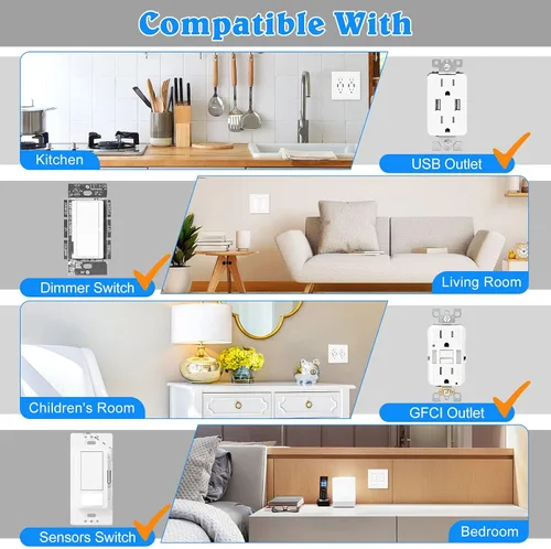 Miniatura 4 de Placa de pared sin tornillos de 2 segmentos, cubiertas de enchufe doble para enchufes eléctricos, interruptor de luz, placas de cara de tornillo