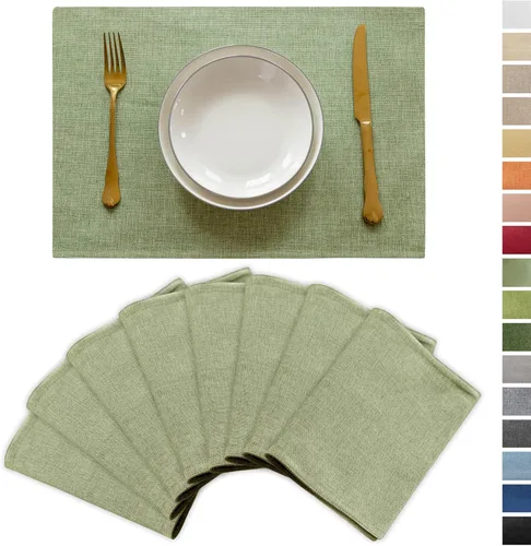 Miniatura 24 de Demetex Juego de 4 manteles individuales de lino resistentes al calor, manteles individuales de arpillera para comedor, cocina, banquete, lino claro