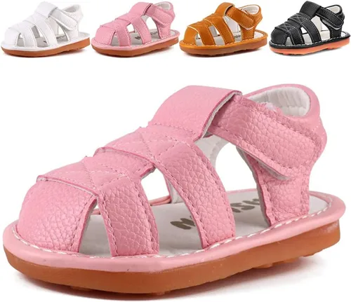 Sandalias chirriantes de verano para niños y niñas, puntera cerrada, antideslizantes, suela de goma premium, zapatos para primeros pasos