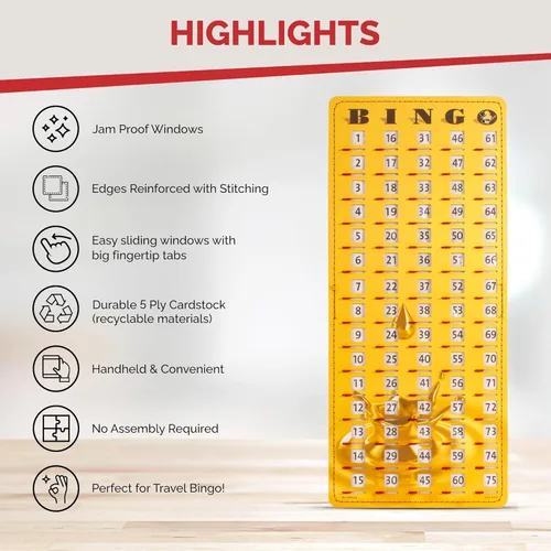 Miniatura 4 de MR CHIPS Tarjeta de bingo principal con punta de dedo a prueba de atascos con ventanas deslizantes Tarjetas de llamadas de cartón grandes