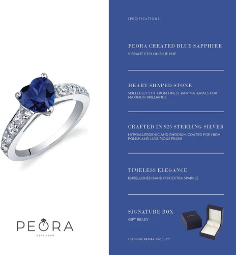Miniatura 5 de PEORA Anillo de promesa de corazón de zafiro azul creado para mujer, plata de ley 925, forma de corazón de 1.75 quilates, 0.276 in, ajuste cómodo