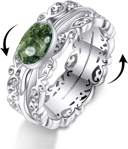 Miniatura 42 de VONALA Anillos giratorios de plata esterlina 925 con diseño de filigrana y girasol, cruz, piedra lunar, ágata musgo, anillos giratorios
