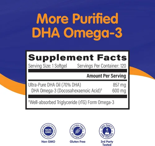 Miniatura 3 de OmegaVia DHA 600 mg - Suplementos ultra puros Omega-3 DHA para cerebro y ojos, embarazo y vitaminas prenatales DHA para mujeres, suplemento Omega 3