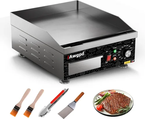 Plancha eléctrica comercial de 14 pulgadas, plancha eléctrica de encimera plana, parrilla eléctrica superior plana de 110 V 1800 W, parrilla de
