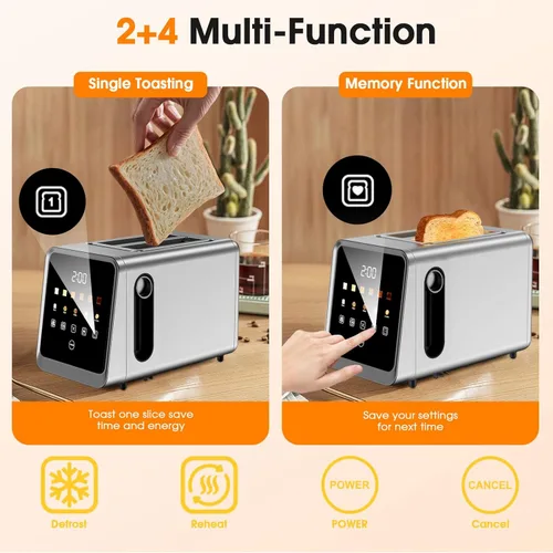 Miniatura 4 de Tostadora de 2 rebanadas con pantalla táctil, ranuras de 1.5 pulgadas de ancho y recuperación de memoria Tostadoras digitales inteligentes