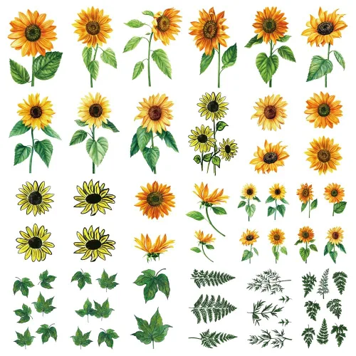 Miniatura 3 de Pegatina de tatuaje temporal de girasoles impermeable amarillo acuarela mujeres niñas mano brazo hombro cuerpo arte 10.5X6cm Set de 24 (SF206)