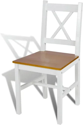 Miniatura 4 de Dining Chairs Set of 4 Solid Pine Wood White and Beige Farmhouse Style Ergonomic Design for Dining Room Kitchen and Comedor White and Natural