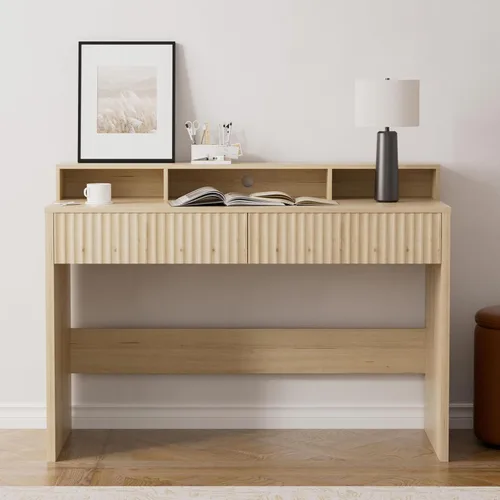 Miniatura 11 de Escritorio ejecutivo de 47 pulgadas con cajón estriado, moderno escritorio de oficina en casa con soporte largo para monitor y 2 cajones, escritorio
