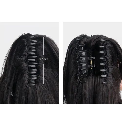 Miniatura 6 de Extensiones de cola de caballo de color negro, pinza de extensiones de cabello rizado para mujer, extensiones de cabello sintético de cola