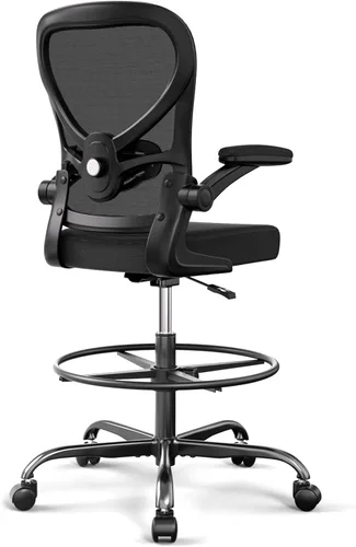 Alolo Silla de dibujo, silla de oficina grande y alta con anillo reposapiés, silla ergonómica para altura de mostrador y escritorio de pie, cómoda