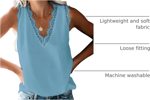 Miniatura 117 de VIISHOW - Camiseta sin mangas, sexy, con cuello en V y bordes de encaje para mujer, camisola de vestir, camisas de gasa, sin mangas, casuales