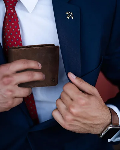 Miniatura 13 de SERMAN BRANDS Billetera de piel con 2 ventanas de identificación para hombre, con bloqueo RFID, doble tapa superior, billetera de viaje de capacidad