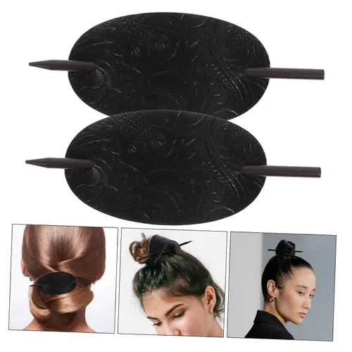 Miniatura 9 de 3 unids horquilla de cuero clip de pelo con palo pasadores de pelo diapositivas pelo titular de moño pelo para cabello grueso s clips de metal