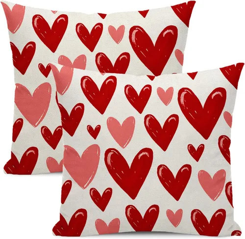 Miniatura 9 de Juego de 2 fundas de almohada para el día de San Valentín de 16 x 16 pulgadas, fundas de almohada rosas con corazón de amor, San Valentín, boda, día