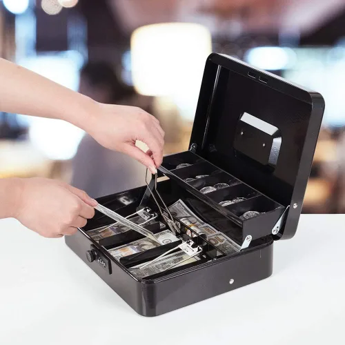 Miniatura 3 de Caja de efectivo con bandeja de dinero y cerradura de combinación, caja de dinero de metal para caja registradora, caja de seguridad escalonada