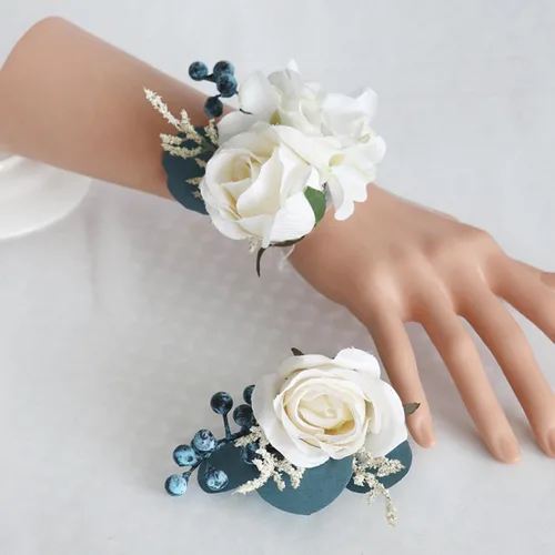 Miniatura 15 de MOJUN Juego de ramo de dama de honor, ramillete de muñeca, para novio, flores de boda de rosas artificiales para ceremonia de boda, aniversario